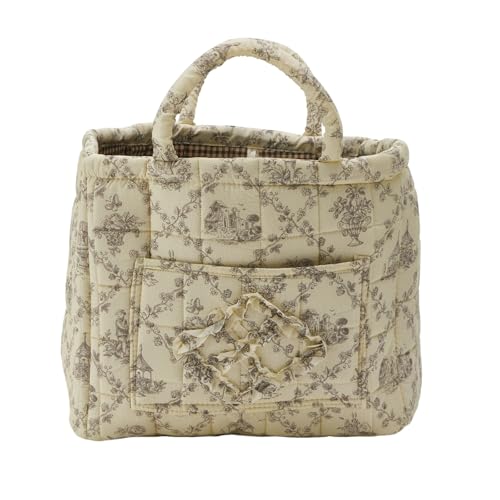Quilted Fabric Storage Basket with Handles & Pocket, Foldable Laundry Hamper Boho Floral Print Organizer Bin for Home, Picnic, Office 12"x10"x10" (B-1) - color: B-1