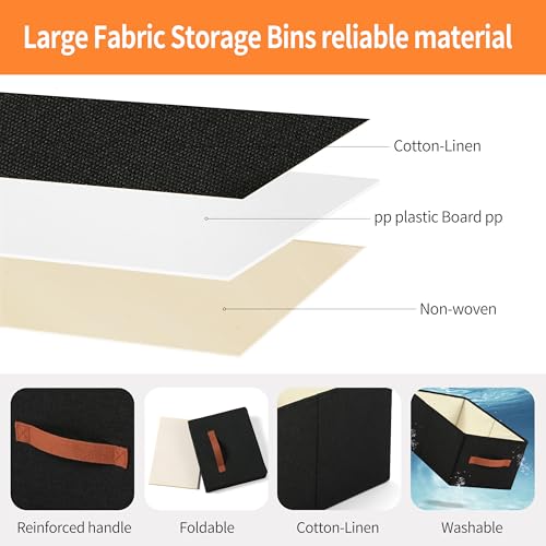 linen closet organizers and storage, 3 Pack Large Storage Baskets, Washable, Clothing Storage Bins with Handle, Closet Organizer for Storage Sweater,Sheets (Black, 18½"x11"x8½") - color: Black, size: 18½"x11"x8½"