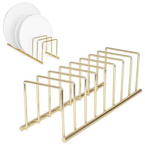 Spectrum Euro Kitchen Organizer Metal Dish Rack Cutting Board Holder Stand for Countertop or Inside Cabinet Organization, 8 Slot Cutting Board Plate Drying Rack for Bakeware Storage, Gold - color: Gold, size: 1 Count