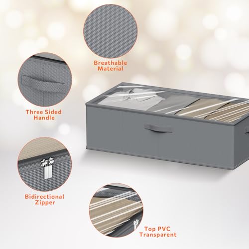 Under Bed Storage Containers, 10 Inches Tall 80L, Foldable Underbed Storage Bags, Closet Organizers and Storage Bins for Clothes and Blankets, Sweaters, Shoes,2-Pack (Grey, 31.5x15.8x10 In) - color: Grey