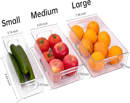 12 Pack Refrigerator Organizer Bins, 3 Sizes Stackable Clear Pantry Storage with Handles for Fridge, Freezer, Shelves, Drawer, Snack Organizer for Home & Kitchen - size: 12 Pack