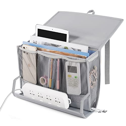 Bedside Storage Organizer with Power Strip Holder and Adjustable Straps Bed Hanging Bag for Home Bunk Bed Dorm Sofa (Light Gray) - color: Light Gray