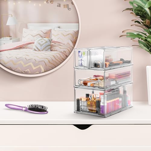 Sorbus Medium Clear Stackable Storage Drawers – 2-Pack Plastic Organizer Bins with Handles – Stackable Pull-Out Storage Drawers for Closet, Pantry, Office, Bathroom, Craft, and Toy Organization - color: 2 Pack, size: Medium