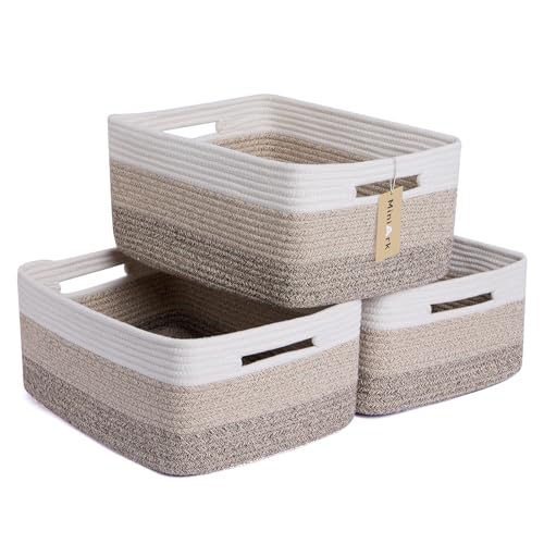 MiniArk Large Storage Baskets for Organizing, Closet Shelf Baskets for Clothes Blanket Towels, Baby Nursery, Toy Bins Box, Woven Rope Basket, 17 x 13 x 7.5”, 3 Packs Gradient Brown - color: Gradient Brown, size: 3pcs-L17×W13×H7.5"