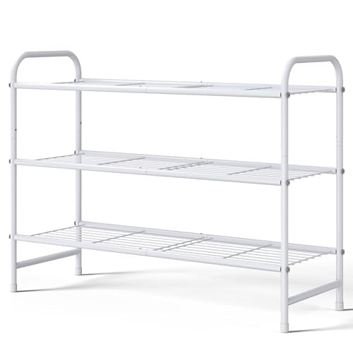 Kitsure Shoe Rack - Stainless Steel Shoe Organizer, Sturdy Shoe Rack for Closet and Front Door Entrance, Free Standing Shoe Shelf, Closet Organizers and Storage, 25.6" Wide - 3 Tier, White - color: White, size: 25.6" Wide - 3 Tier