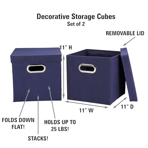 Household Essentials 33-1 Decorative Storage Cube Set with Removable Lids | Navy | 16-Pack - size: 2 Count (Pack of 8)