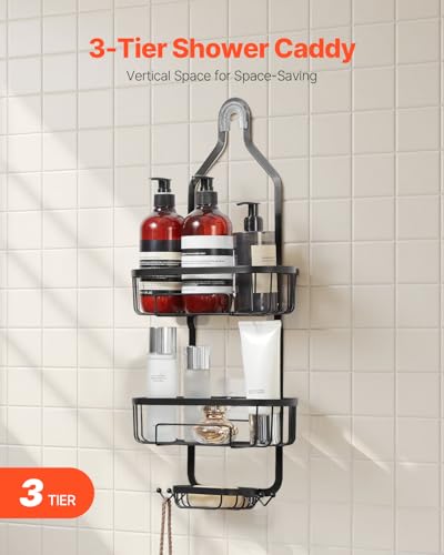 VEVOR Shower Caddy, Hanging Bathroom Shower Storage Organization Shelves Rack Set, with Soap Holder and Hooks for Towels, Sponge, 40 lbs Large Weight Capacity, Matte Black - color: Hanging