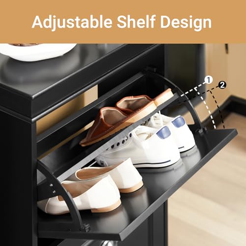 Haotian Small Shoe Cabinet, Black 2 Flip Drawers Freestanding Shoe Rack, Shoe Storage Cupboard Organizer (9.45" D x 20.87" W x 32.28" H), FSR78-SCH - color: Black, size: 2 Drawers (S)