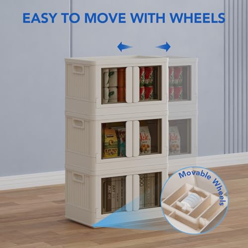 FLEXIMOUNTS 150 QT Stackable Storage Bins With Lids, Collapsible Plastic Storage Bins, Closet Organizers and Storage Containers with Doors and Built-in Wheels For Home, 4 Pack Cubes, Milky White - color: Milky White, size: 37 Qt-4 Pack