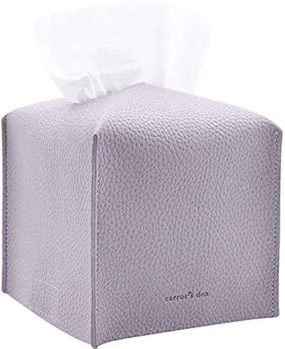 Tissue Box Cover Holder, Square with Bottom Belt by Carrot's Den - PU Leather Decorative Organizer for Tabletop, Bathroom, Car, Office | Lavender - color: Lavender