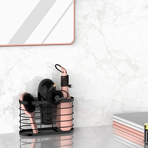 3 in 1 Hair Tool Organizer - Adjustable Height Wall Mounted/Cabinet Door Bathroom Organizer, Under Sink for Hair Dryer, Flat Irons, Curling Wands, Straighteners - color: Black
