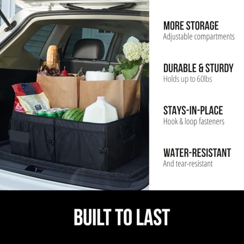 GORILLA GRIP Trunk Organizer for SUV and Cars, Large Capacity Collapsible Car Trunk Storage Organizer, Heavy Duty Car Accessories, Gifts for Mom and Dad, Slip & Water Resistant Multi Compartment Black - color: Black