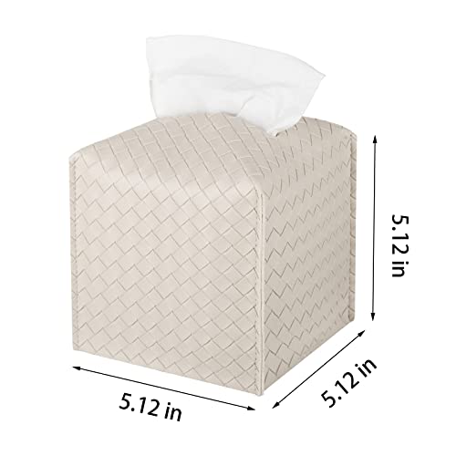 Tissue Box Cover PU Leather Tissue Holder Square Facial Tissue Case Facial Paper Organizer Dispenser for Bathroom, Vanity Countertop, Tabletop, Car, Griege - color: Griege, size: Square