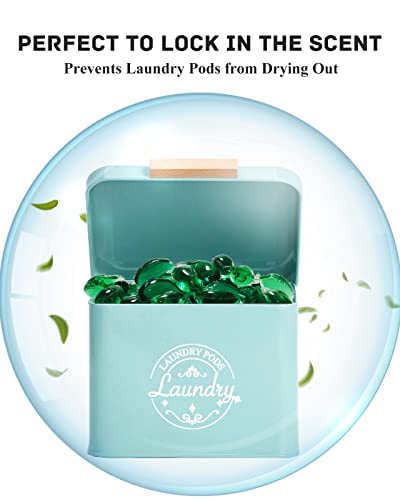 SACREDAY Laundry Pods Holder with Hinged Lid, Farmhouse Space-Saving Metal Container for Laundry Room Decor Organization and Storage, Detergent Dispenser for Efficient Laundry Room Use (Green) - color: Green