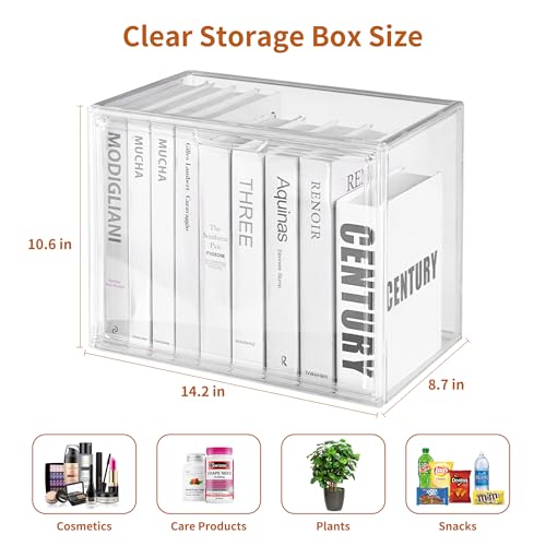 Clear Acrylic Display Case with Magnetic Lid-Dustproof Plastic Book Storage box,Clear Box,Purse Storage Organizer,Action Figure Display Case,Acrylic Sneaker Shoe Box(2 Pack) - style: 14.2"L x 8.7"W x 10.6"H - 2 Pack