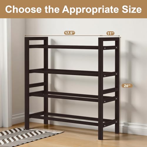 Haddockway Bamboo Shoe Rack for Closet, Free Standing Shoe Organizer with Smooth Round Rods & Convenient Handles, Stackable Shoe Storage Shelf for Entryway, Hallway(Brown, 4-Tier(Small)) - color: Brown, size: 4-Tier_Small