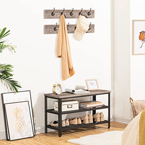 HOOBRO Hall Tree Entryway Storage Bench, Coat Rack Shoe Bench, Shoe Rack Organizer with Coat Hooks, 3-in-1 Design, Wooden Furniture with Metal Frame, Greige and Black BG17MT01 - color: Greige + Black, size: 28.7"L x 11.8"W x 17.5"H