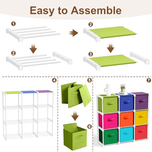 Briwooody 9 Cube Storage Organizer Bins with Shelf 11'' Toy Storage Box Back to School Dorm Organizers Fabric Unit for Playroom Book (Multicolor) - color: Multicolor