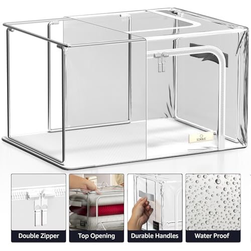 Sorbus Storage Bins with Metal Frame - Stackable & Foldable Clothes Organizer Bags - Clear Soft Plastic Storage Containers (4 Pack, Medium) - size: Medium, style: 4 Pack