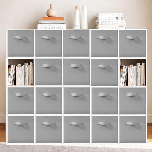 11 Inch Fabric Storage Bins, Storage Cubes, Collapsible Cube Storage Box, Fabric Closet Organizers with Handle for Home, Office, Shelf, Closets, Bedroom, Living Room, Grey, 18 Pack - size: 18 PACK