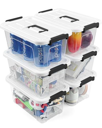 NUMIFUN Plastic Storage Bins With Lids 6 Pack Storage Organizer Bins, 7 Quart Stackable Storage Bins with Lids and Black Handle Buckle Easy for Home Office Organization, White - color: White