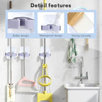 ASTIMESA 4 Pack Mop and Broom Holder Wall Mount, Self Adhesive Broom Hanger, Mop Gripper Organizer Broom Clips for Hanging Home Garage Garden Laundry Room Storage (White) (4)