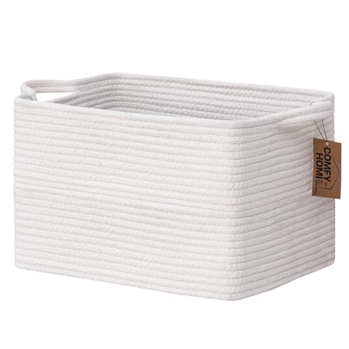 COMFY-HOMI Cotton Rope Woven Basket with Handles for Shelves,Toys,Book, Cloth Storage Baskets Bin for Organizing-13.5"x11"x9.5" Toy Decorative Organizer for Living Room, Bathroom-All White - color: All White, size: 13.5"X11"X9.5"