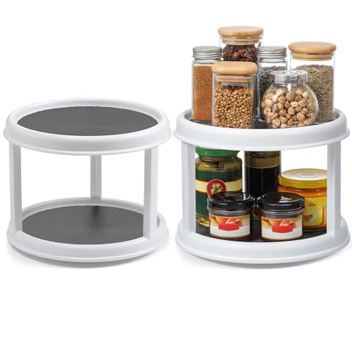 2 Pack, 2 Tier 10" Turntable Lazy Susan Spice Organizer - Rotating Seasoning Rack Spinner for Pantry Cabinet Kitchen Countertop, Table Top Organizing - Multiuse Two Tier Rotating Organization Rack - size: 10inch - 2 Pack