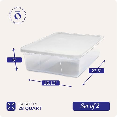 HOMZ 2-Pack Snaplock, Small Clear Plastic Storage Organizer Bins w/ Lids, 28 Quart, White - Stackable Container Boxes for Bedroom, Bathroom, Garage, and Office Organization - color: White Lid, size: 28 QT (2 Pack)