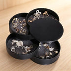 Jewelry Organizer, Small Jewelry Storage Box Earring Holder for Women, 5-Layer Rotating Travel Jewelry Tray Case with Lid - color: Black