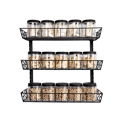 SWOMMOLY Adjustable Wall Mount Spice Rack, 3-Tier Dual-use (Multi-use) Organizer, Black - color: Black, size: 3-Tier