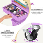 Goovilla 3 Tier Rolling Utility Cart Organizer with Removable Drawer, Stable and Sturdy Purple Rolling Storage Carts with 2 Lockable Wheels for Bathroom, Kitchen, Snack, Craft, Makeup, Baby Essentials - size: 3 Tier, style: Purple