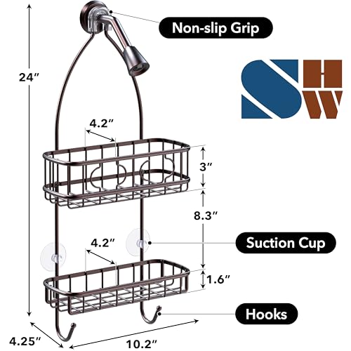 Simple Houseware Bathroom Hanging Shower Head Caddy Organizer, Bronze (22 x 10.2 x 4.2 inches) - color: Bronze, size: Medium