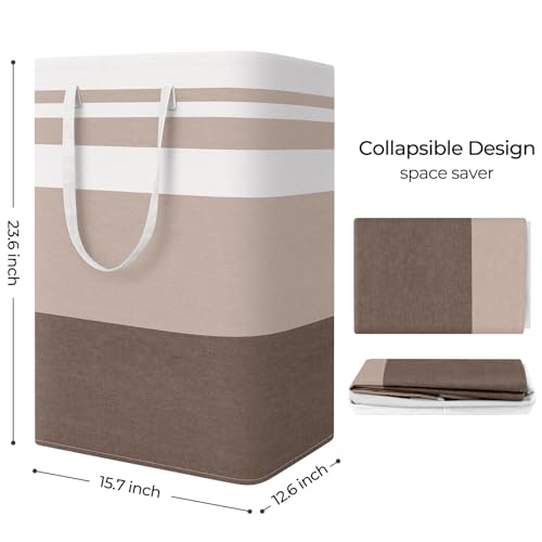 StorageRight Large Collapsible Laundry Basket Hamper with Easy Carry Handles，Freestanding Clothes Hampers for Laundry, Bedroom, Dorm, Towels, Toys, 75L, Khaki - color: Khaki, size: 75L