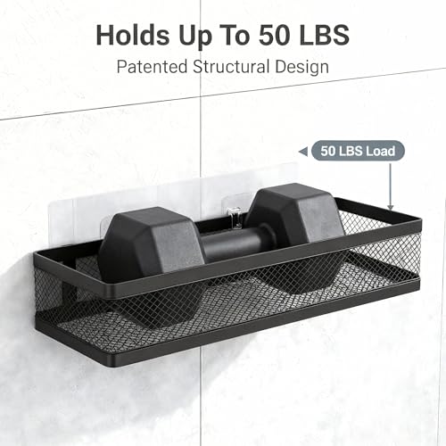 PUSDON 16.5-Inch Extra Long Slim Mesh Shower Caddy, Wall Mounted Bathroom Organizer with Adhesive, Heavy Duty Rustproof Shelf for Narrow Kitchen Pantry & RV, Holds 50 LBS 2-Pack - Matte Black Netting - color: Matte Black, size: Full Mesh (16.5" Extra Long