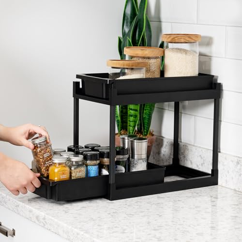 IRIS USA Under Sink Organizer, 4 Pack, Bathroom Organizers and Storage, Pull Out Under Cabinet Kitchen Shelf Pantry Under Counter, Cleaning Supplies, Vertical Spice Rack Slide Out Drawer, Easy Install - size: 4 Pack