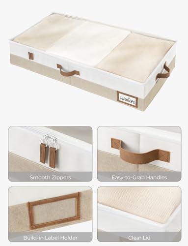 StorageWorks Large Under Bed Storage Containers with Handles and Label Holder, 2 Pack Ultra-thick Fabric Underbed Bins, Closet Organizer for Clothes, Blankets, Sweater - color: Brown & White, size: Large-without Wheels