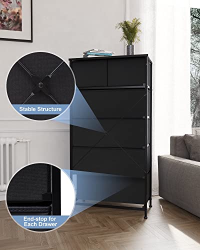 Crestlive Products Vertical Dresser Storage Tower - Sturdy Steel Frame, Wood Top, Easy Pull Fabric Bins - Organizer Unit for Bedroom, Entryway, Closets - 6 Drawers (Black) - color: Black, style: 6 Drawers