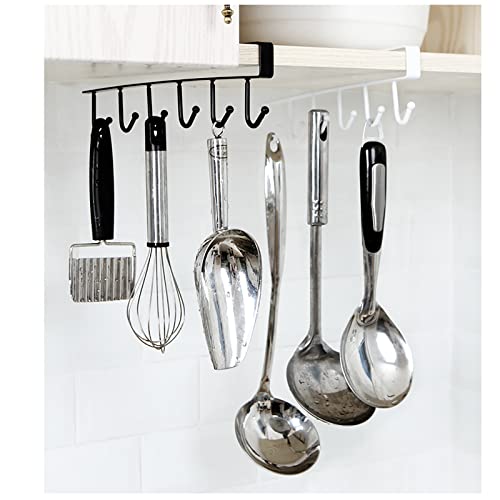 Cup Holder Under Cupboard,Kitchen Under Cabinet Utensils Hanging Hooks Rack, Drilling Free Cabinet Door Hanging Hook Rack,6 Hooks Kitchen Storage Utensil Organizer Hook Rack,2 Pack (Black) - color: Black 2pcs