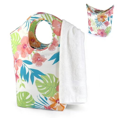 Large Capacity 47L Laundry Hamper, Foldable Waterproof Storage Basket with Soft Handle, Portable Collapsible Laundry Bag for Home Dorm Camping and Car Use - color: Rainforest flowers colorful, size: 17"L x 9.5"W x 18"H