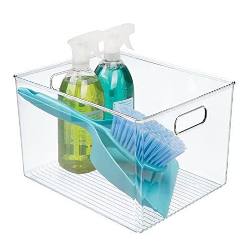 mDesign Plastic Storage Organizer Container Bin for Kitchen Organization in Pantry, Cabinet, Countertop Fridge, Refrigerator, and Freezer - Hold Food, Drink, or Snacks, Ligne Collection, 4 Pack, Clear - size: 12 x 10 x 8 (Pack of 4)