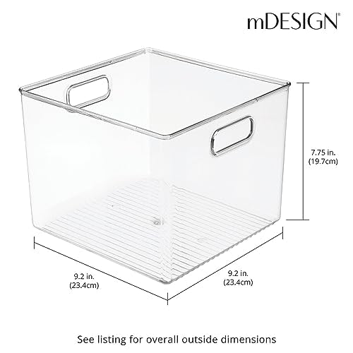 mDesign Plastic Modern Storage Organizer Bin Basket with Handles - 4 Pack - Clear - size: 10 x 10 x 8 (Pack of 4)