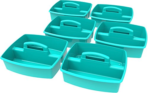 Storex 2-Compartment Large Caddy – Multipurpose Classroom Organizer with Handle, Teal, 6-Pack (00959U06C) - color: Teal, size: 6-Pack, style: Large