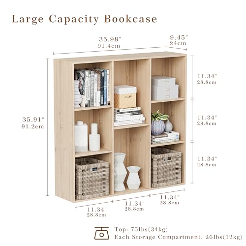 VDNEND Wooden Cube Storage Organizer with Closed Back Panel, 11in Cube Shelf Opening, Bookshelf, Display Shelf,Closet Cabinet for Home and Office (White Oak, 8-Cube 35.98L*9.45W*35.91H) - color: White Oak, size: 8-Cube 35.98L*9.45W*35.91H
