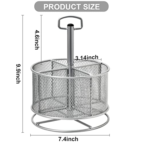 Marbrasse Mesh Desk Organizer, 360-Degree Rotating Multi-Functional Pen Holder, 4 Compartments Desktop Stationary Organizer, Home Office Art Supply Storage Box Caddy (silver) - color: Silver