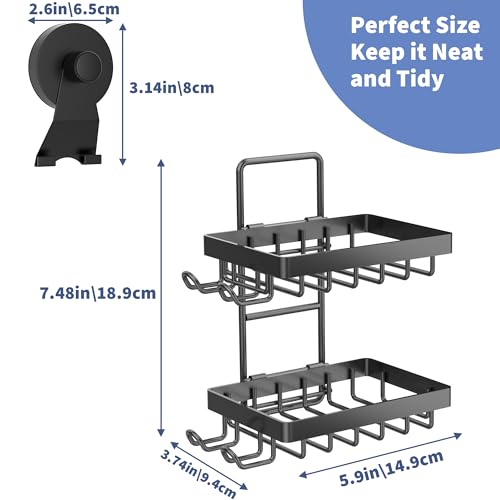 Moforoco Soap Bar Holder for Shower, No Drilling, 304 Stainless Steel, Wall Mounted Soap Holder with 4 Hooks and Razor Holder, Shower Rack Soap Tray Bar Soap for Bathroom (Black, 2-T Suction Cup) - color: Black, size: 2-T Suction Cup