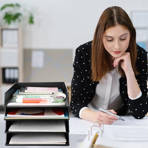 Wenqik 6 Pcs Stackable Paper Trays Rectangular Plastic Desk Holder Desktop Document File Organizer Storage Letter for Office Classroom (Black) - color: Black