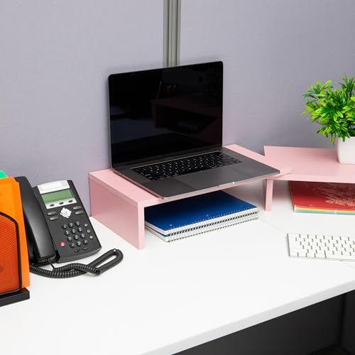 Mind Reader Dual Monitor Stand, Desktop Organizer, Laptop Riser, Office, MDF, 51.25"L x 9.25"W x 4.75"H, Pink - color: Pink