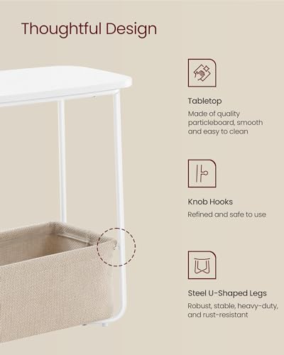 VASAGLE LILEA Collection - Side End Table with Fabric Basket, Modern Nightstand, Rectangular Bedside Table, for Living Room, Bedroom, Matte White and Camel Brown ULET230W10 - color: Matte White + Camel Brown, size: Rectangular + 1 pack