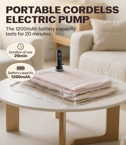 vacuum seal bags for clothing with pump - for Travel, Moving, College & Home Storage, 15 Pack with Rechargeable Electric Pump, 5 Jumbo & 5 Large & 5 Medium